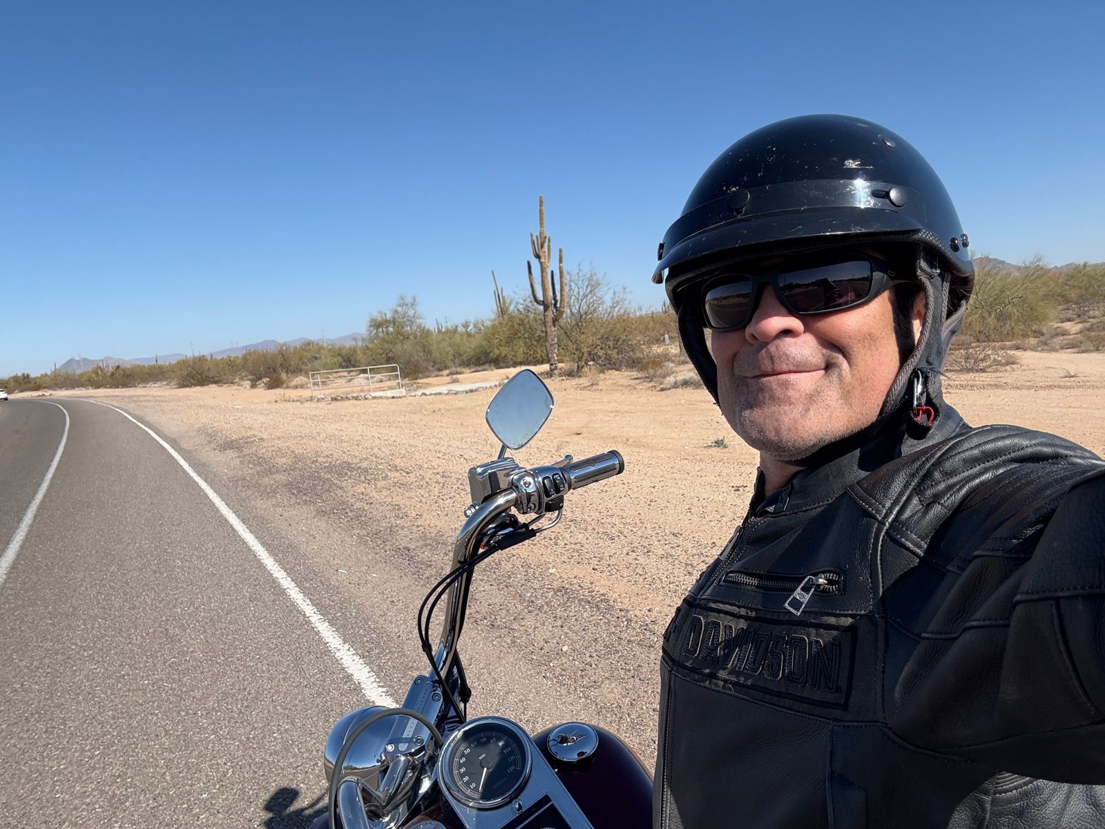 Nico on a Harley in the Arizona desert